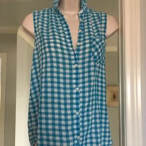 C&C California Turquoise & White Plaid Top EUC Size Small